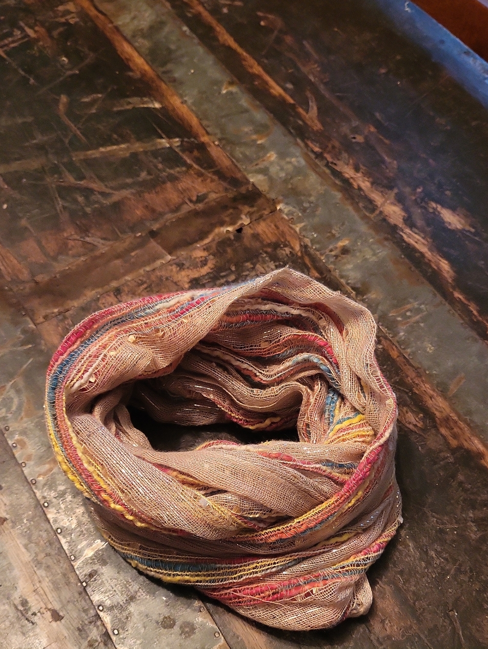 Charming Charlie Tan Scarf with Multicolor Stripe Accents